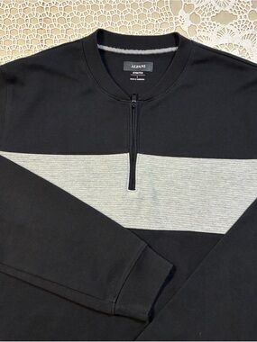 Alfani Stretch Mens Large Quarter Zip Pullover Black Gray Colorblock Sweater